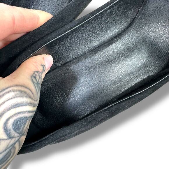 MEI TI MENG Black Embellished Pointed Toe Flared Heel Mengmei Stiletto Pumps - Picture 11 of 14